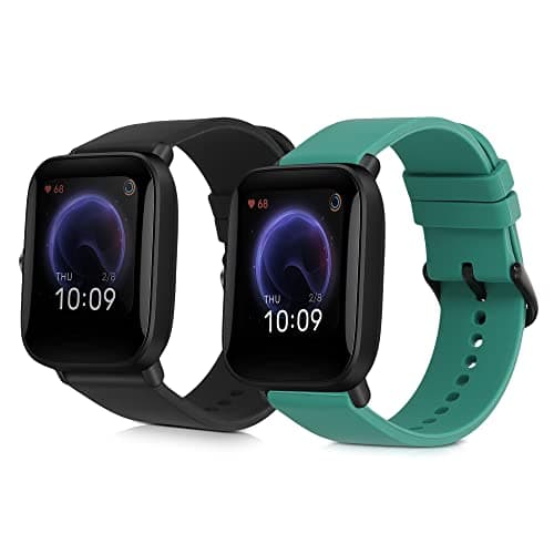 Image of kwmobile Straps for Huami Amazfit Bip U/Bip U pro Straps - 2x Replacement Silicone Watch Bands - Smartwatch or Fitness Tracker - Black/Dark Green