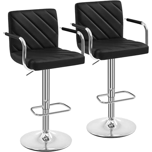 Image of Yaheetech Bar Stools Set of 2, Modern Height Adjustable Swivel Bar Chairs, Faux Leather Counter Stools with Backrest and Footrest for Bar, Kitchen, Home, Restaurant, Black