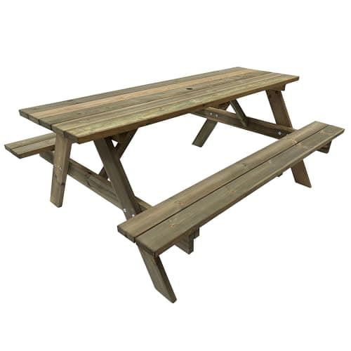 Image of BrackenStyle Tiptree 8 Seat 180cm Wooden Picnic Table with Bench - Outdoor Dining for Picnic, Camping, Patio, BBQ - 1.8M Length - Dip Treated Natural Green Pine Wood