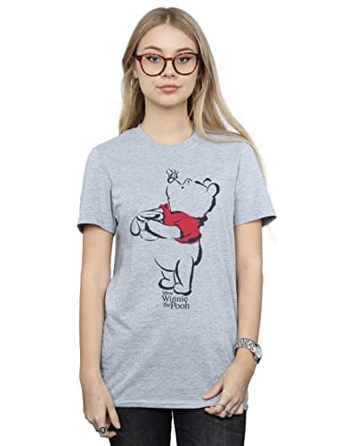Image of Disney Women's Winnie The Pooh Drawing Boyfriend Fit T-Shirt Sport Grey Medium