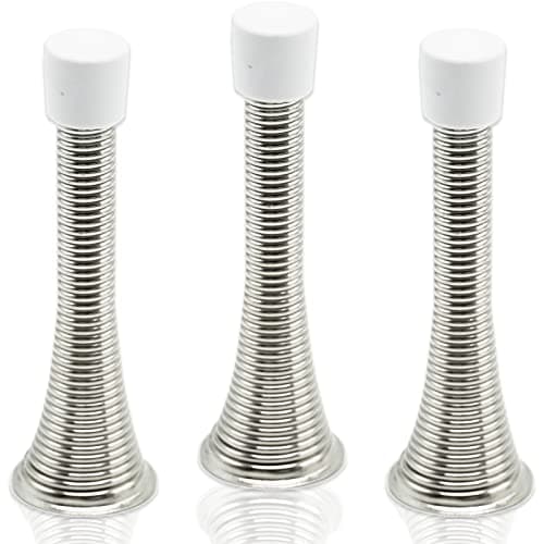 Image of 3X Wall Mounted Chrome Spring Door Stop Sprung Stopper Skirting Board Buffer with 3X Replacement Rubber tip