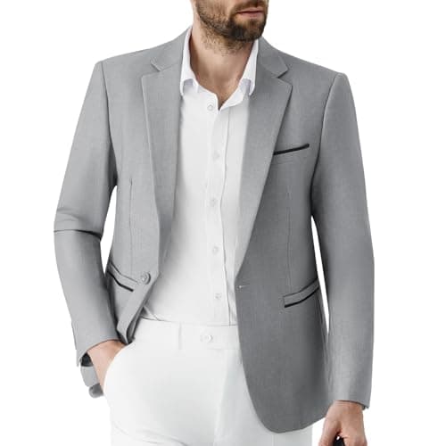 Image of Autsel Mens Blazer 1 Button Casual Slim Fit Blazer Jacket Business Lightweight Suit Jackets Wedding Tuxedo Light Grey L