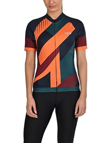 Image of TCA Women's All-Day Cycling Jersey – Lightweight Short Sleeve Bike Shirt - Athletic Fit Bicycle Shirt with 3 Cycling Back Pockets - Orange Graphic, M