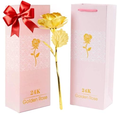 Image of 24k Gold Rose with Luxury Gift Box -10-inch Golden Rose Metal Single Roses and Valentine's Day Gifts Idea for Women, Loved Ones, Mom, Wife, Girlfriend, Grandma, Mother's Day