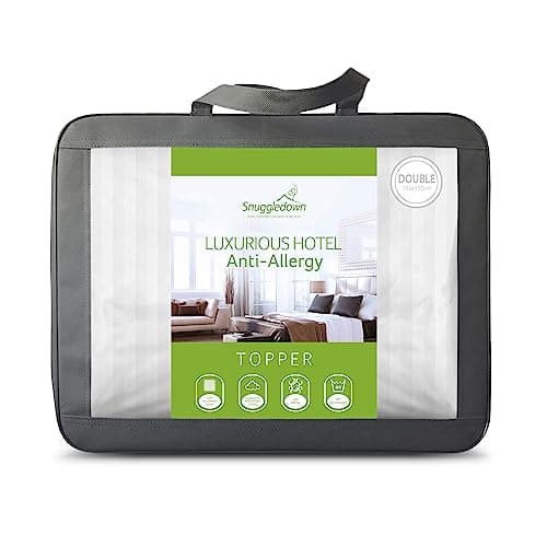 Image of Snuggledown Luxurious Hotel Anti Allergy Mattress Topper Double Bed - Bouncy & Soft Premium Anti Bacterial Mattress Cover - Luxury, Comfortable, Hypoallergenic, Machine Washable (135cm x 190cm)