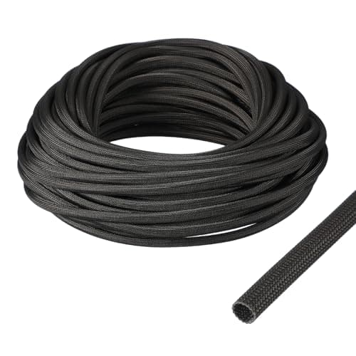 Image of sourcing map Insulation Cable Protector,6mm/0.24 Inch-20m/66 Feet High TEMP Fiberglass Sleeve Black