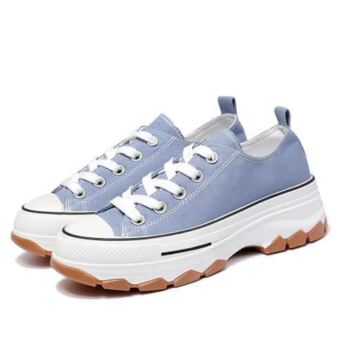 Image of Nexsus Plus Ladies Women Chunky Sole Lace Up Low Top Sneakers Trainers (Blue, UK Footwear Size System, Adult, Women, Numeric, Medium, 6)