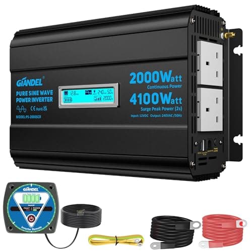 Image of GIANDEL 2000W Pure Sine Wave Power Inverter DC 12V to AC 240V 4000W Surge Peak Power for 2 Seconds with LCD Display Type-C PD30W Voltage Adjustable for RVs Off-Grid Solar RV Truck Vehicle