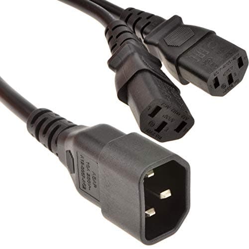 Image of kenable IEC Mains Splitter Cable C14 Plug to 2x C13 Socket Y Lead 1m + 0.8m Black 1.8m Total Length for Computers Servers Monitors