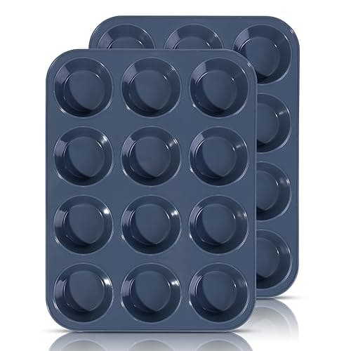 Image of SUPER KITCHEN Set of 2 Large Muffin Tray 12 Cup Silicone Muffin Pan, Non-Stick Muffin Cupcake Tin, Baking Mould for Muffins or Cupcakes, Bakeware 33 x 25 x 3 cm (Grey)