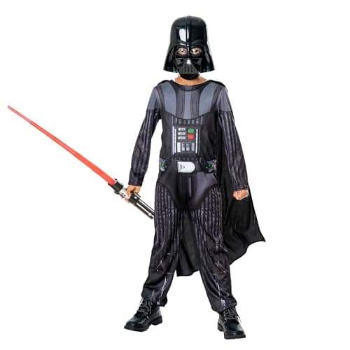 Image of Rubies 3014789-10000 Darth Vader With Non-light Up Lightsaber Kids Fancy Dress, Boys, Multicoloured, 9-10 Years Halloween