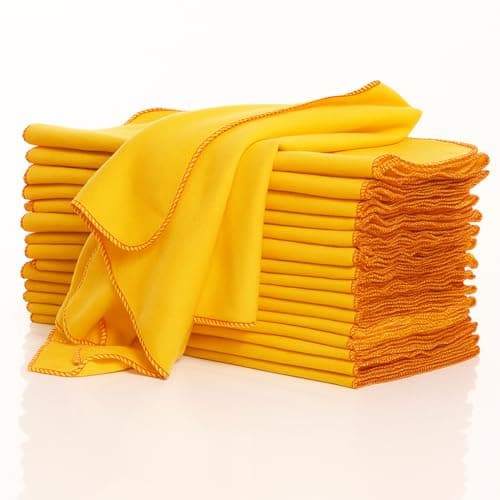 Image of Yellow Dusters Cleaning Cloths 100% Cotton 35 x 45cm Lint Free Cloths for Oiling Wood Dusters for Cleaning Window, Car Duster, Multi-Surface Cleaner Dusting Cloth, Kitchen Duster Cloth ((Pack of 4))