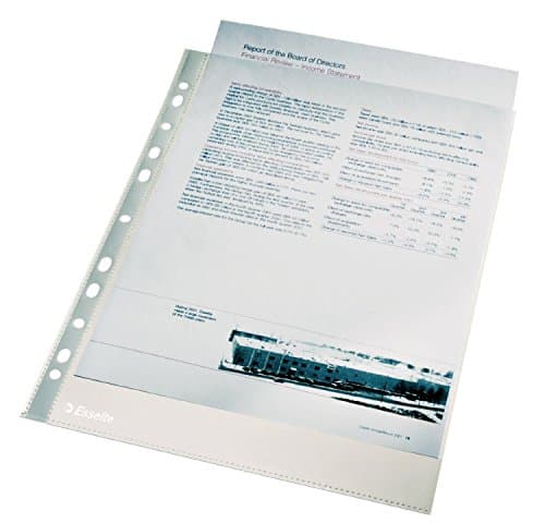 Image of Esselte Punched Pocket, Pack of 100, Holds up to 30 A4 sheets, Transparent, Matte, 38 Micron PP Material, 16690