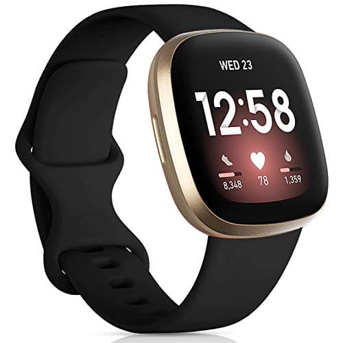 Image of Oielai Silicone Classic Soft Replacement Straps for Fitbit Versa 4/3/Sense 2/Sense, Large Black, 7.1 inches, Waterproof, Unisex, Sports/Exercise, Active/Outdoor