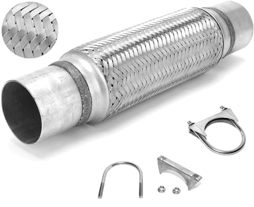 Image of 60mm (2.36") ID x 350mm (14") Universal Stainless Steel Exhaust Flexi Pipe – Flexible Exhaust Repair Joint with Clamps | Car Exhaust Flex Pipe
