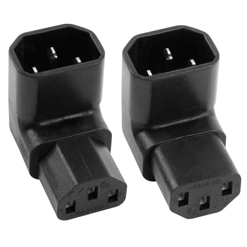 Image of C13 to C14 Connector IEC320 Adapter, 90 Degree Right Angle Kettle Lead Angled Adapter, IEC-Stecker C14 auf C13-Buchse, 250V 10A, Right Angle IEC Cable for PDU, Computer, HDTV (1 Upward, 1 Downward)