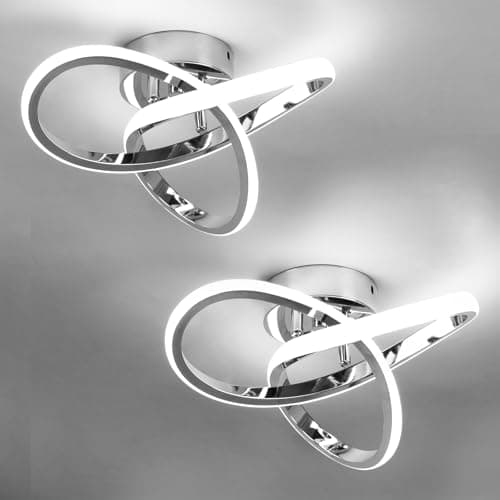 Image of EIDISUNY Modern Chrome Ceiling Lights LED, 2PCS 25cm Silver Curved Small Hallway lamp Ceiling Light fixtures LED for Hallway Aisle Entrance Bedroom Kitchen Living Room - Cool White 6000K - 2pcs 25cm