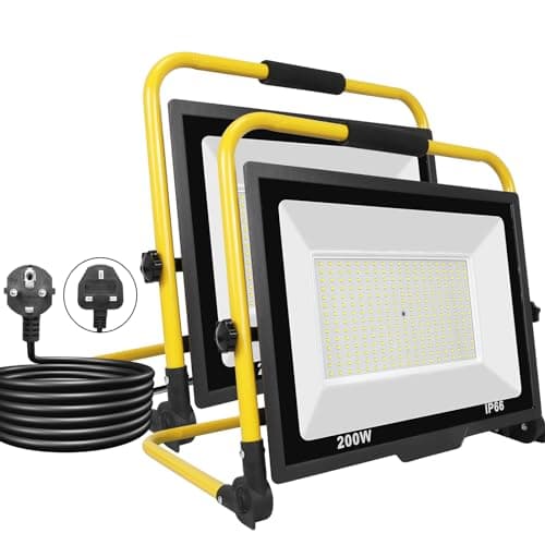 Image of PICAA 2PCS 20000LM LED Work Light, LED Outdoor Flood Light, Job Site Lights, Plug in Folding Flood Light, Portable Stand Work Lights Floodlight for Car Repairing Home Workshop Garage, 6500K with Plug
