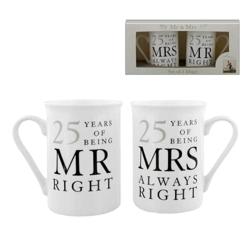 Image of Amore 25th Anniversary Set of 2 China Mugs 'Mr Right & Mrs Always Right' WG67725