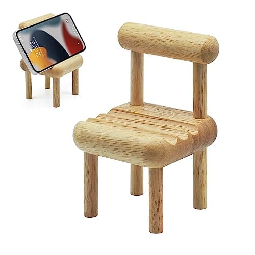 Image of MABAHON Cell Phone Holder Mini Wooden Chair, Mobile Phone Holder Stand for iPhone iPad Tablets, Portable Small Chair Holder for Men Women, Universal Bamboo Desktop Decoration Bedside Tablet Stand