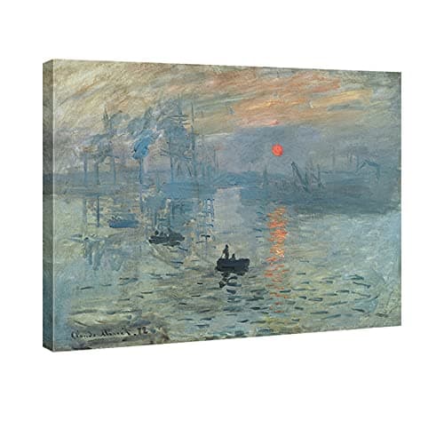 Image of Wieco Art Impression Sunrise Modern Stretched and Framed Giclee Canvas Prints of Claude Monet Famous Oil Paintings Reproduction Seascape Artwork Pictures on Canvas Wall Art for Home Decorations L