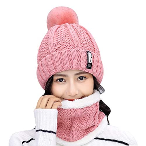 Image of HIDARLING Winter Hats Women Ladies Double Layer Fleece Line Beanie Hat with Bobble Pom Pom Hats (UK, Alpha, M, L, Pink)