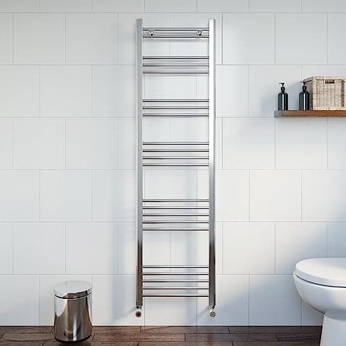 Image of DuraTherm® 1600 x 450mm Flat Straight Heated Towel Rail Radiator Modern Central Heating Bathroom Warmer Wall Mounted Ladder Rad, Polished Chrome