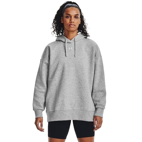Image of Under Armour Women's Rival Fleece Oversized Hoodie, (012) Mod Gray Light Heather / / White, XL