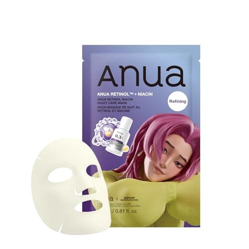 Image of Anua Retinol Niacin Night Care Mask, Pore Minimizing Face Mask, Sheet Mask with 5% Niacinamide, Overnight Firming Care, Korean Skin Care, 10 Sheets