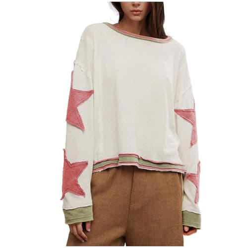 Image of Keepink Oversized Sweatshirts for Women UK Long Sleeve Tunic Tops Trendy Star Pattern Pullover Shirts Casual Crew Neck Jumper Y2K Top T-Shirts Workout Tees Autumn Winter Sweaters