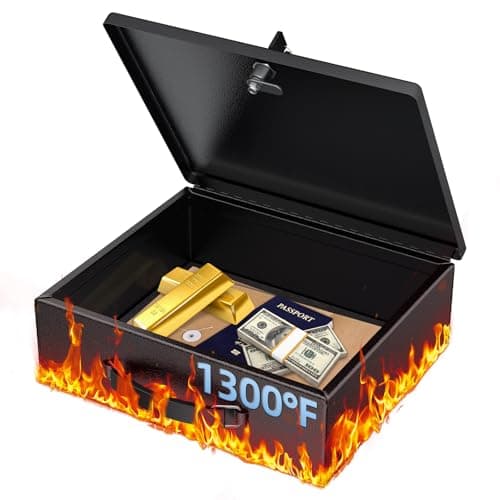 Image of Uniclife Fireproof Document Box with Key Lock & Handle, 33 x 27 x 10 cm, Large Lock Box for A4 Paper, Water-Resistant Safe Box for Valuables, Passports & Cash, Portable Security Metal Chest