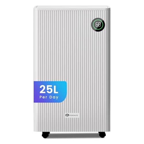 Image of PureMate 25L/Day Portable & Compact Dehumidifier with 5.5 Litre Tank Capacity, Digital Display, Continuous Drainage, Laundry Drying and 24Hr Timer Function