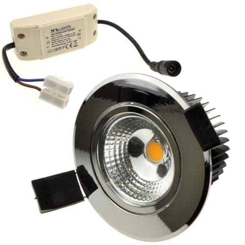 Image of kenable LED Ceiling Spotlight 5W Dimmable Warm White 3000K Tilting Chrome Downlight with Driver 420 Lumens 75mm Cut Out