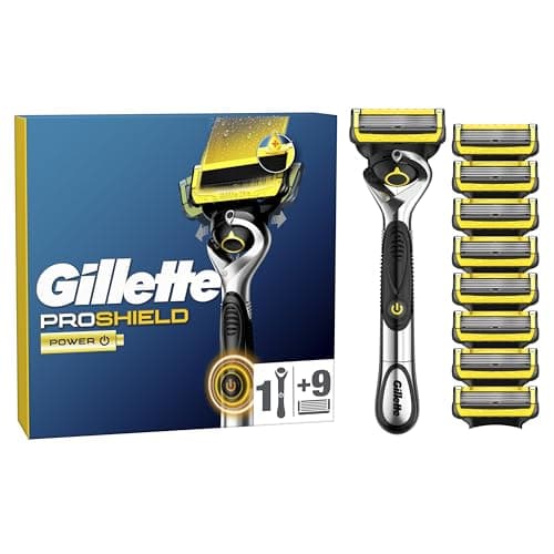 Image of Gillette ProShield Power Razor for Men, 1 Razor Handle Plus 9 Refills, 5 Blade Mens’s Razor with Precision Trimmer