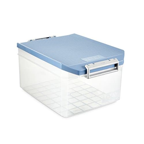 Image of TATAY Plastic Storage Box with Lid 14L Multipurpose - Classic | Lid with Hinges Included | Ergonomic ABS Handles | Stackable and Durable Design | BPA Free Plastic | 27x39x19 cm, Blue