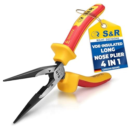 Image of S&R VDE Long Flat Nose Pliers 200mm – 1000V Insulated | VDE-Certified | Chrome Vanadium Steel | Electrical Installation Tool