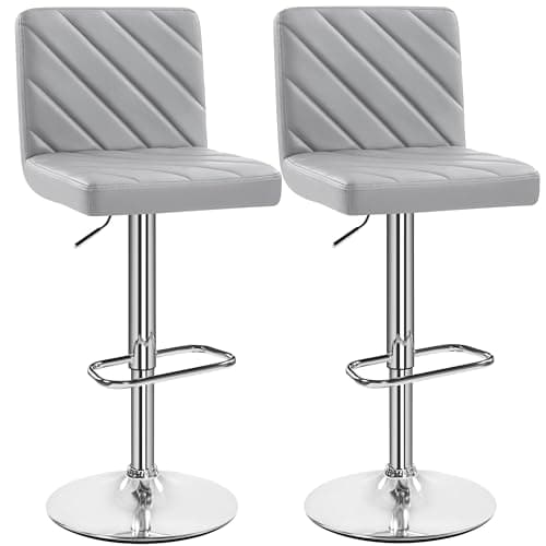 Image of Yaheetech Barstools Set of 2, PU Leather Adjustable Swivel Bar Stools, Dining Stools with Footrest for Kitchen Island Counter/Home Bar, Light Grey