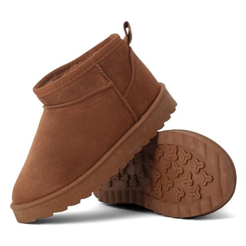 Image of Kids’ Faux Suede Winter Boots – Warm Faux Fur Lined Ankle Shoes | Non-Slip Rubber Sole Cosy Snow Boots for Boys and Girls (CAMEL, One Size, Little Kid, 13, Numeric, UK Footwear Size System, Medium)