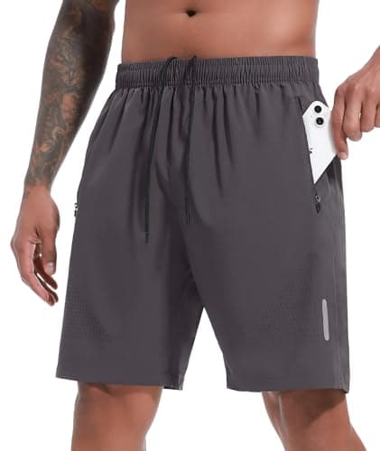 Image of SIHOHAN Men's Gym Running Shorts with Zip Pockets Quick Dry Sport Workout Shorts for Fitness,Jogger,Training (Grey, L)