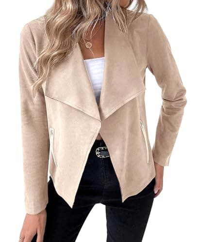 Image of MINTLIMIT Women's Faux Suede Jackets Long Sleeve Zipper Lapel Y2K Moto Jackets Open Front Cropped Coat Outwear