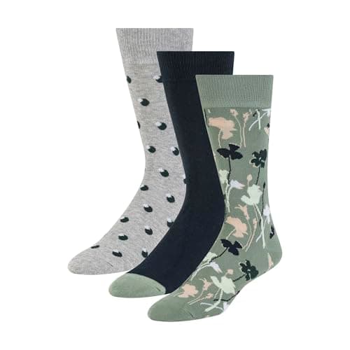 Image of Ted Baker Men's 3 Pack Pattern Crew Dress Socks, Iceberg Green/Navy/Grey Heather, One Size