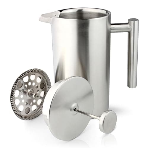 Image of Grunwerg Double-Wall Straight Sided Cafetiere 8 Cup - Mirror Finish Stainless Steel