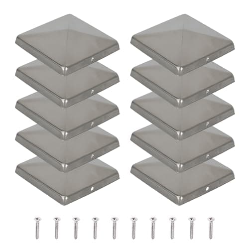 Image of 10PCS Fence Post Caps, Metal Fence Post Cap Made of Stainless Steel, Silver Fence Toppers with 10 Screws for Square Fence Post Protection and Decoration (80 x 80 mm)