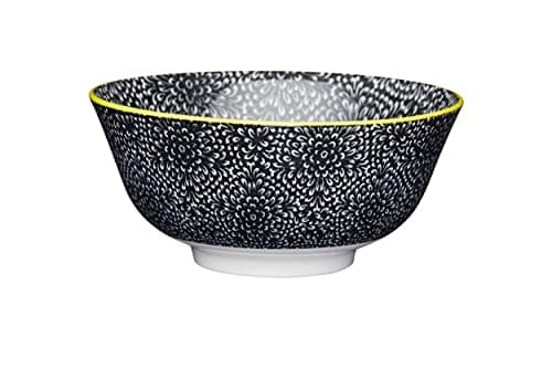 Image of KitchenCraft Footed Contemporary Flower-Patterned Ceramic Bowls, Ceramic, Black/White, 15.5 x 15.5 x 7.5 cm