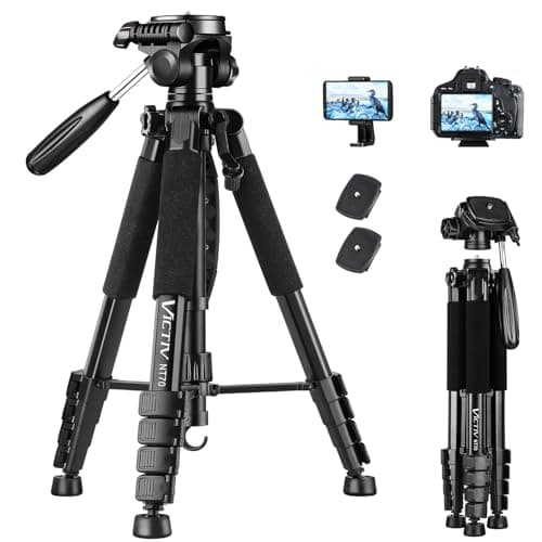 Image of Victiv Camera Tripod 63-73" for Canon Nikon, Lightweight DSLR Camera Stand with Detachable 3-way Swivel Pan Head Max Load 14lb/6.35kg, Aluminum Tripod with Holder and Carry Bag