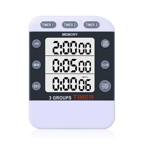 Image of MOSTRUST Digital Dual Kitchen Timer, 3 Channels Count UP/Down Timer, Triple Cooking Timer, Large Display, Loud Volume Alarm with Magnetic Back, Stand, Battery Included (M382)