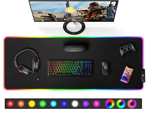 Image of Gimars RGB Gaming Mouse Pad, XL Mouse Mat 800x300x5mm, 12 LED Light Modes, Large Mousepad with Premium Micro-Weave Surface, Non-Slip Mouse Mat, Keyboard and Mouse Pad for Desk, Gaming, Office