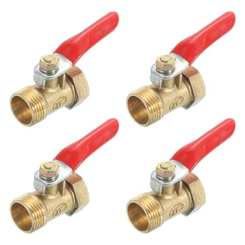 Image of sourcing map 4Pcs Brass Water Mini Ball Valve Shut Off Switch, G3/8" Male x G3/8" Female Tubing Fitting Straight Coupling Adapter, 180 Degree Operation Handle, Brass Valve