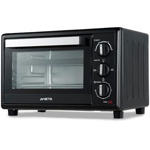 Image of NETTA 30L Mini Oven & Electric Grill - Large Portable Table Top Cooker with 60-Minute Timer & Adjustable Temperature - 1500W Countertop Oven with Baking Tray & Rack - Compact Electric Oven - Black