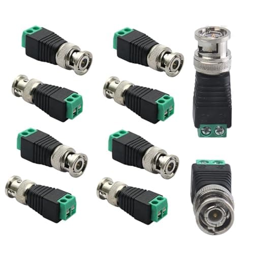 Image of Mugetech BNC Screw Terminal Coaxial Connector, 10Pcs Coax Coaxial Cat5 Cat6 to BNC Male Video Balun Transceiver Connector for CCTV Surveillance Camera, DVR, TV, Video